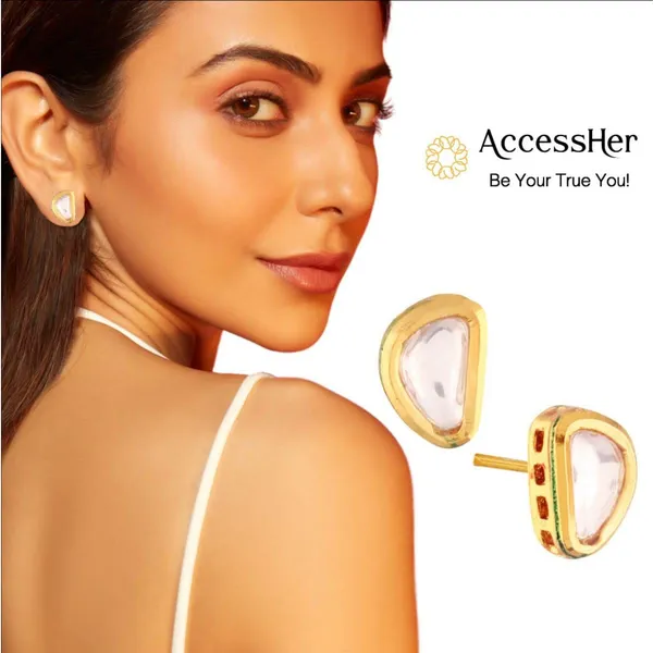 Gold_Plated_Traditional_Style_Delicate_Vilandi_Kundan_Studded_Casual_Wear_Stud_Earrings_With_Push_Back_Closure_For_Women_And_Girls_Pack_Of_1_Pair