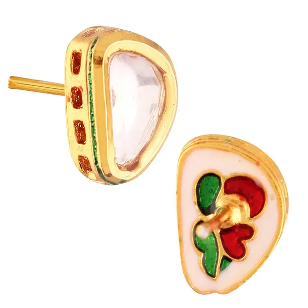 Gold_Plated_Traditional_Style_Delicate_Vilandi_Kundan_Studded_Casual_Wear_Stud_Earrings_With_Push_Back_Closure_For_Women_And_Girls_Pack_Of_1_Pair
