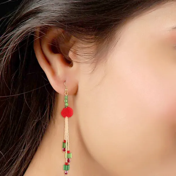 Multicolor_Christmas_Red_Pom_Pom,_Chain_Tassle_Earrings_For_Women,Girls