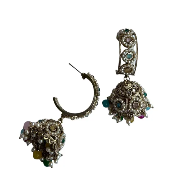 Multicolor_Gold_Plated_Multicolour_Pastel_Semi_Precious_Stones_Studded_Ethnic_Hoops_And_Jhumka_Earrings/Traditional_Jhumkis_For_Women_And_Girls