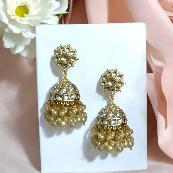 Gold_Traditional_Gold_Plated_Stunning_Kundan_And_Pearls_Embedded_Statement_Jhumki_Earrings/Ethnic_Earrings_For_Women_And_Girls