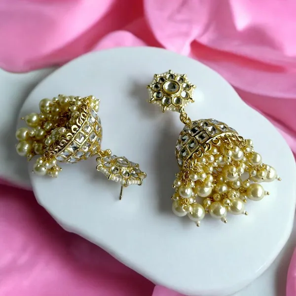Gold_Traditional_Gold_Plated_Stunning_Kundan_And_Pearls_Embedded_Statement_Jhumki_Earrings/Ethnic_Earrings_For_Women_And_Girls