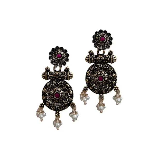 Silver_Silver_Plated_Antique_Floral_Design_Inspired_Statement_Oxidized_Earrings_For_Women_And_Girls_With_Push_Back_Closure_Pack_Of_1_(Pink)