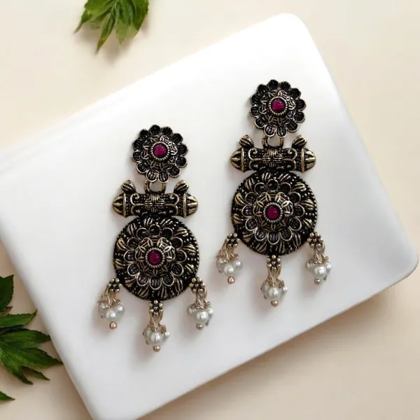 Silver_Silver_Plated_Antique_Floral_Design_Inspired_Statement_Oxidized_Earrings_For_Women_And_Girls_With_Push_Back_Closure_Pack_Of_1_(Pink)