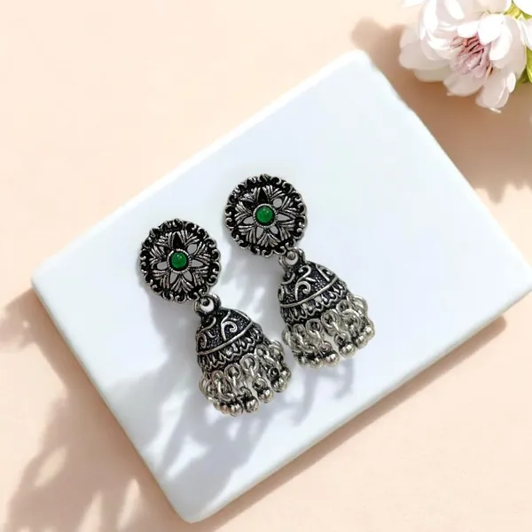 Silver_Silver_Plated_Stone_Studded_Statement_Oxidized_Jhumka_Earrings_With_Push_Back_Closure_For_Women_And_Girls_Pack_Of_1_(Green)