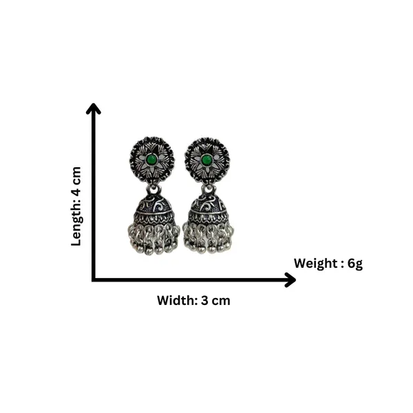 Silver_Silver_Plated_Stone_Studded_Statement_Oxidized_Jhumka_Earrings_With_Push_Back_Closure_For_Women_And_Girls_Pack_Of_1_(Green)