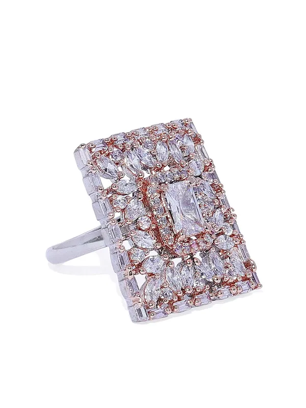 Silver_Rose_Gold_Plated_Contemporary_Style_Inspired_American_Diamond_Embellished_Square_Shape_Design_Adjustable_Statement_Finger_Ring_For_Women_And_Girls