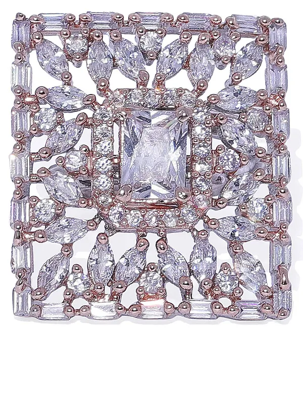 Silver_Rose_Gold_Plated_Contemporary_Style_Inspired_American_Diamond_Embellished_Square_Shape_Design_Adjustable_Statement_Finger_Ring_For_Women_And_Girls