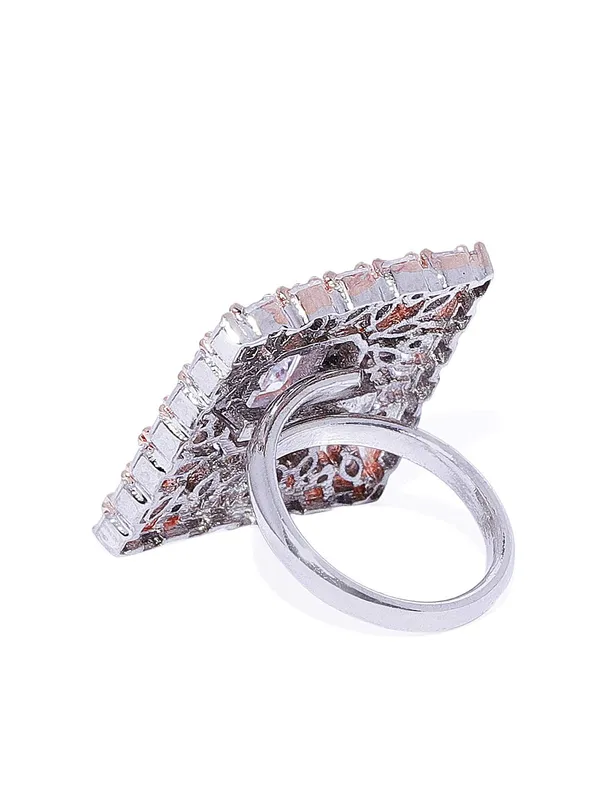 Silver_Rose_Gold_Plated_Contemporary_Style_Inspired_American_Diamond_Embellished_Square_Shape_Design_Adjustable_Statement_Finger_Ring_For_Women_And_Girls