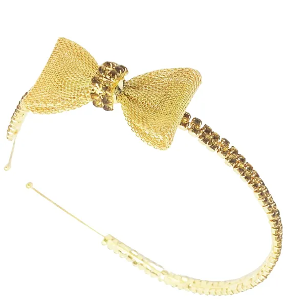 Gold_Plated_Sparkling_Goden_Rhinestones_Studded_Statement_Hair_Band/_Head_Band/_Hair_Accessory_With_Metallic_Studded_Bow_For_Women_And_Girls_Pack_Of_1