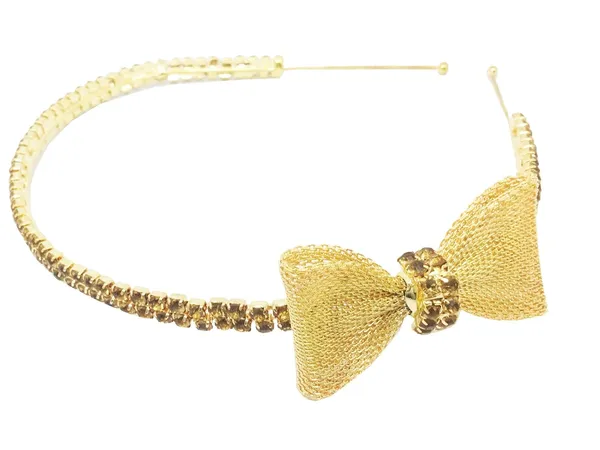 Gold_Plated_Sparkling_Goden_Rhinestones_Studded_Statement_Hair_Band/_Head_Band/_Hair_Accessory_With_Metallic_Studded_Bow_For_Women_And_Girls_Pack_Of_1