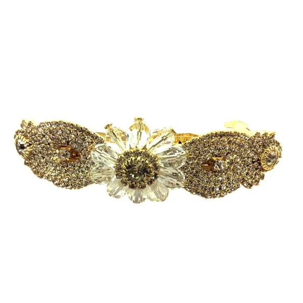 White_&_Gold_Plated_Design_Studded_Back_Clip_Hair_Clips_Jewellery__With_Rhinestone_For_Women_And_Girls_Pack_Of_1