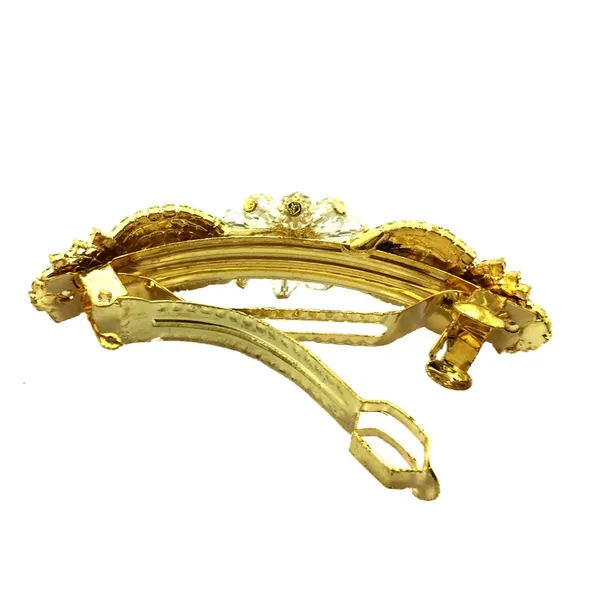 White_&_Gold_Plated_Design_Studded_Back_Clip_Hair_Clips_Jewellery__With_Rhinestone_For_Women_And_Girls_Pack_Of_1