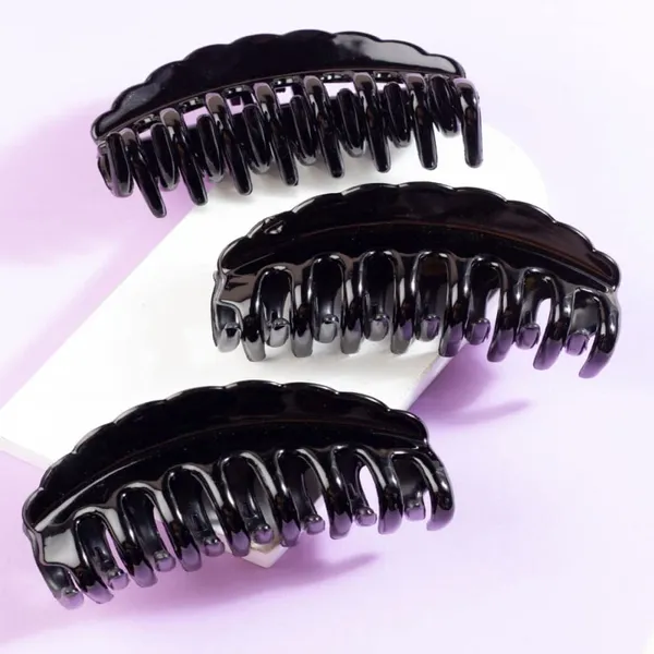 Black_Acrylic_Material_Daily_And_Casual_Wear_Geometric_Shape_Design_Shiny_Black_Colour_Small_Size_Hair_Butterfly_Clips/Hair_Claw_Clips/Clutchers_Pack_Of_3_For_Women