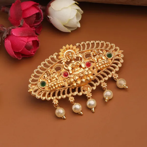Gold_Ethnic_Stone_Embellished_Matte_Gold_Bridal_Hair_Clip_|_Antique_Indian_Jewellery_With_Pearl_Drops_|_French_Barrette_For_Women_And_Girls_(Pack_Of_1)|_Gifting_For_Karwachauth_|