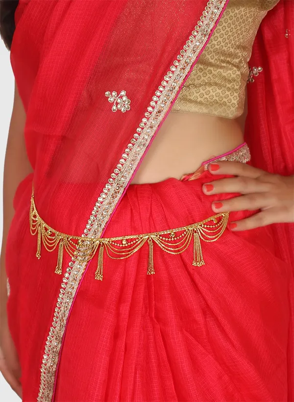 Gold_Antique_Traditional_Kundan_Tassle_Kamarband_Waist_Belt_For_Women