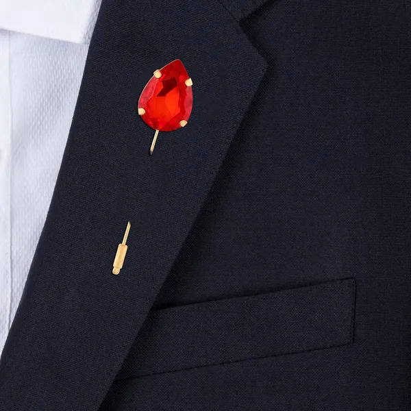 Gold_Plated_Men'S_Red_Drop_Lapel_Pin_Brooch_With_Rhinestones