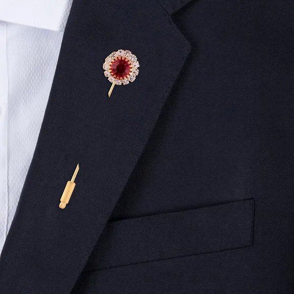 Gold_Men'S_Shirt_Stud/Lapel_Pin_Brooch_With_Pink_Rhinestones