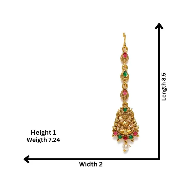 Gold_Matte_Gold_Plated_Temple_Jewellery_Inspired_Laksmi_Mata_Maang_Tikka/Maang_Tika_Embellished_With_Ruby_And_Emerald_For_Women_And_Girls_Pack_Of_1