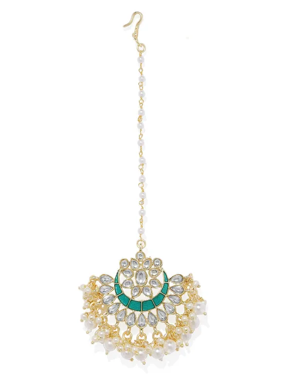 Gold_Plated_Traditional_Chandbali_Style_Green_Meenakari,_Kundan_And_Pearls_Embellished_Statment_Maang_Tika/Maang_Tikka_For_Women_And_Girls_Pack_Of_1
