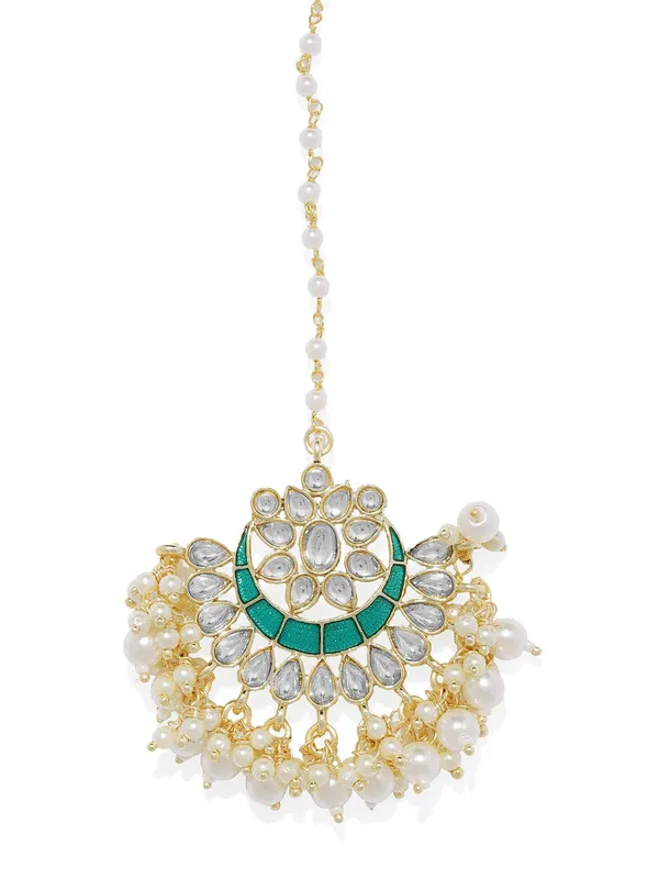 Gold_Plated_Traditional_Chandbali_Style_Green_Meenakari,_Kundan_And_Pearls_Embellished_Statment_Maang_Tika/Maang_Tikka_For_Women_And_Girls_Pack_Of_1