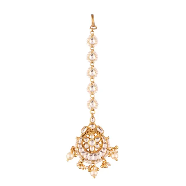 Gold_&_White_Desinger_Traditional_Jadau_Kundan_And_Pearl_Statement_Maang