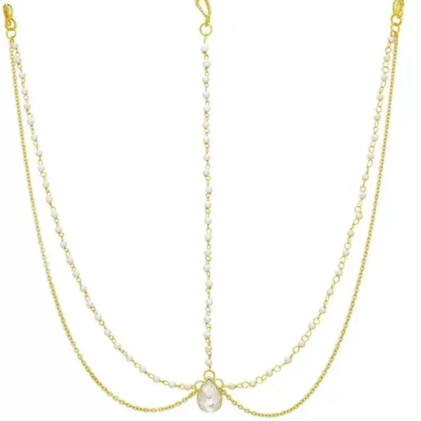 Gold_Plated_Indo_Western_Style_Inspired_Multilayer_Fresh_Water_Pearl_Chain_Embedded_Delicate_Mathapatti/Damini_For_Women_And_Girls