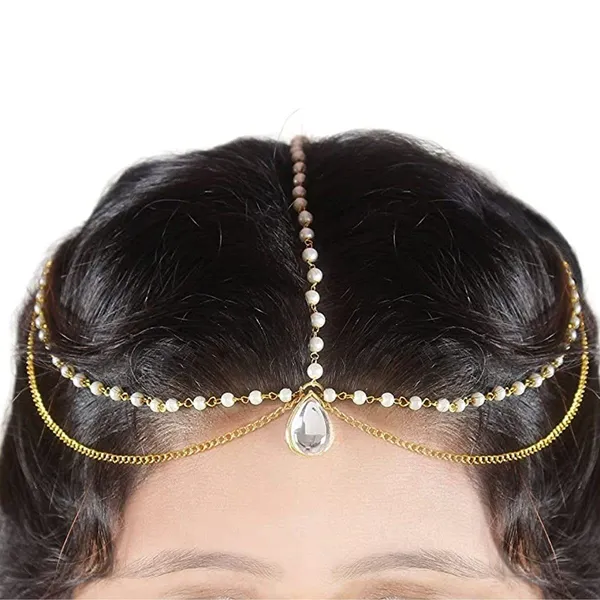 Gold_Plated_Indo_Western_Style_Inspired_Multilayer_Fresh_Water_Pearl_Chain_Embedded_Delicate_Mathapatti/Damini_For_Women_And_Girls