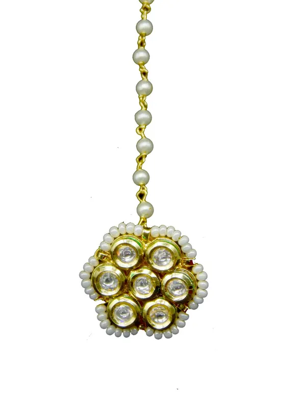 Gold_Plated_Traditional_American_Diamond_Floral_Shaped_Borla/Maang_Tika_For_Women