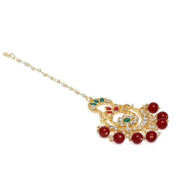 Red_Accesher_Gold_Plated_Traditional_Chandbali_Design_Style_Ruby_Emerald_Stones_And_Kundan_Embedded_Maang_Tika/Maang_Tikka_With_Ruby_Beads_Drops_For_Women_And_Girls_Pack_Of_1_|_Gifting_For_Karwachauth_|