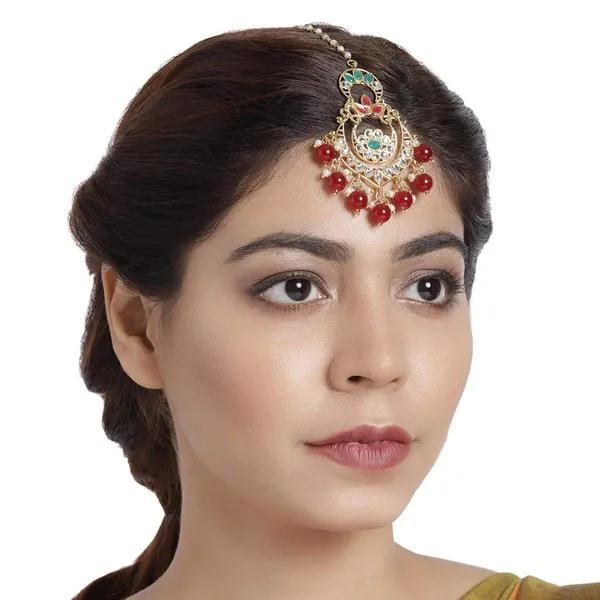 Red_Accesher_Gold_Plated_Traditional_Chandbali_Design_Style_Ruby_Emerald_Stones_And_Kundan_Embedded_Maang_Tika/Maang_Tikka_With_Ruby_Beads_Drops_For_Women_And_Girls_Pack_Of_1_|_Gifting_For_Karwachauth_|