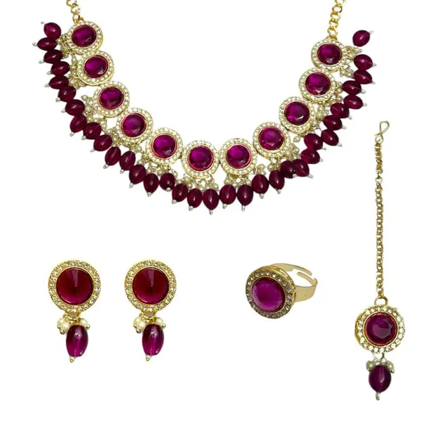 Pink_Traditional_Gold_Plated_Semi_Precious_Pink_Stones_Studded_Necklace_Set_With_Earrings,_Maang_Tikka_And_Finger_Ring_For_Women_And_Girls