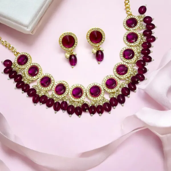 Pink_Traditional_Gold_Plated_Semi_Precious_Pink_Stones_Studded_Necklace_Set_With_Earrings,_Maang_Tikka_And_Finger_Ring_For_Women_And_Girls