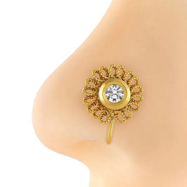 Gold_Plated_Traditional_Vilandi_Kundan_Embellished_Delicate_Floral_Design_Clip_On/Non-Piercing_Nose_Pin/Nath_For_Women_And_Girls_Pack_Of_1