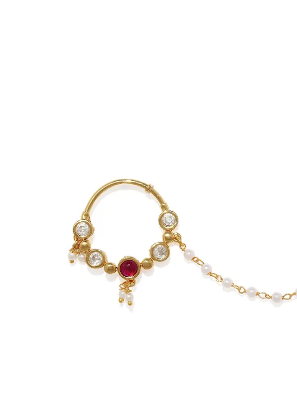 Gold_Plated_Delicate_Sparkling_American_Diamond_Embellished_Clip_On/Non-_Piercing_Nose_Ring_With_Pear_Drops_And_Beads_Chain_For_Women_Pack_Of_1_(White8)_(Pink)
