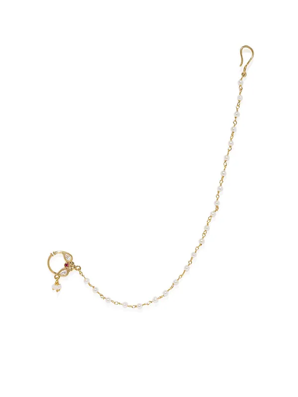 Gold_Plated_Traditional_And_Ethnic_Ruby_Kundan_Embellished_Delicate_Clip_On/Non-Piercing_Nose_Ring/Nathani_With_Pearl_Chain_For_Women_Pack_Of_1