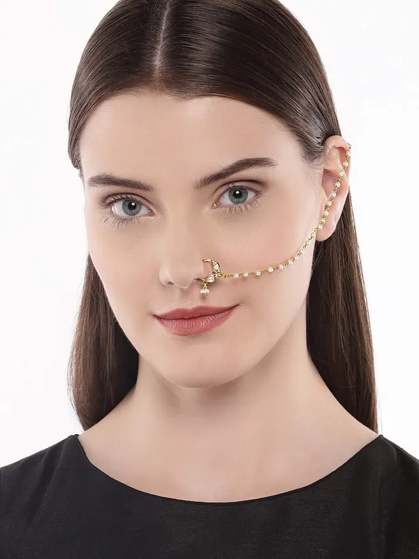Gold_Plated_Traditional_And_Ethnic_Ruby_Kundan_Embellished_Delicate_Clip_On/Non-Piercing_Nose_Ring/Nathani_With_Pearl_Chain_For_Women_Pack_Of_1