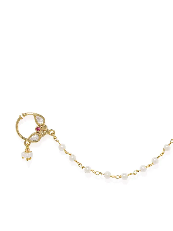 Gold_Plated_Traditional_And_Ethnic_Ruby_Kundan_Embellished_Delicate_Clip_On/Non-Piercing_Nose_Ring/Nathani_With_Pearl_Chain_For_Women_Pack_Of_1