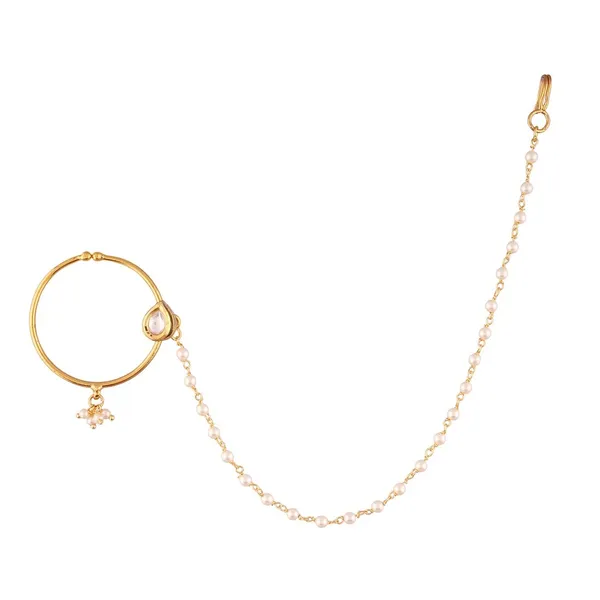 Gold_Plated_Traditional_Vilandi_Kundan_Embedded_Drop_Shape_Non-Piercing_Clip_On_Nose_Ring_With_Single_Chain_For_Women