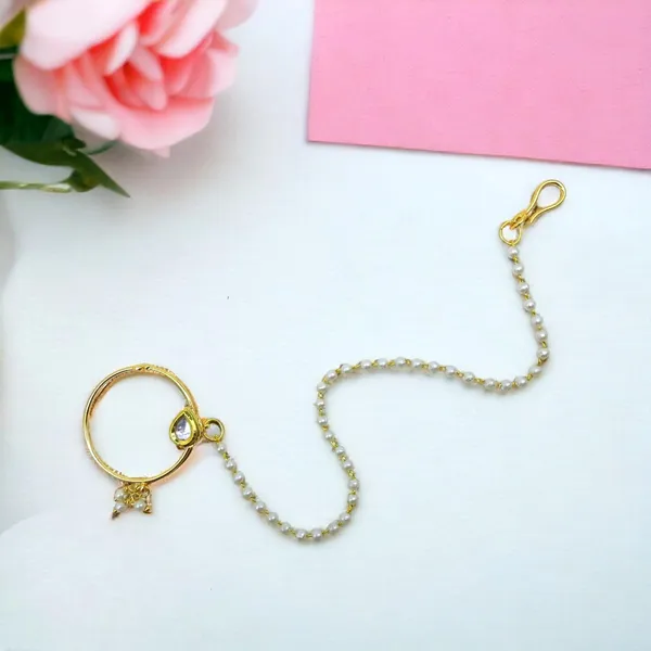 Gold_Plated_Traditional_Vilandi_Kundan_Embedded_Drop_Shape_Non-Piercing_Clip_On_Nose_Ring_With_Single_Chain_For_Women