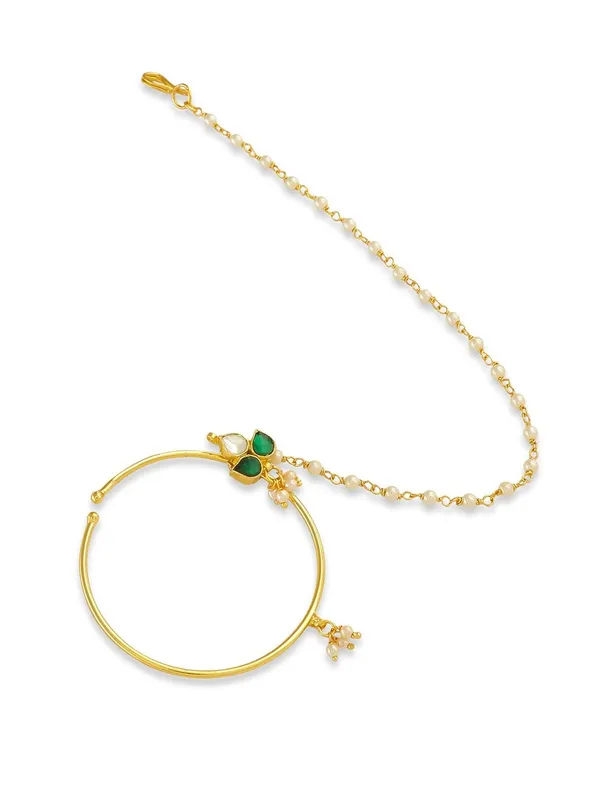 Gold_Delicate_White_Jadau_Kundan_And_Pearl_Nose_Ring_For_Women_|_Gifting_For_Karwachauth_|_(Green)