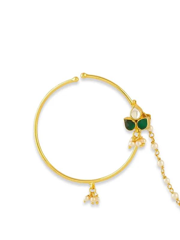 Gold_Delicate_White_Jadau_Kundan_And_Pearl_Nose_Ring_For_Women_|_Gifting_For_Karwachauth_|_(Green)