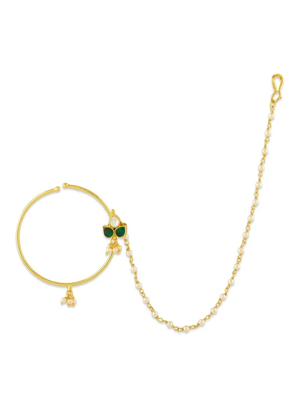 Gold_Delicate_White_Jadau_Kundan_And_Pearl_Nose_Ring_For_Women_|_Gifting_For_Karwachauth_|_(Green)