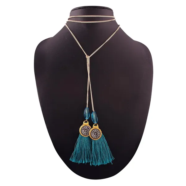 Gold_&_Blue_Stylish_Open_Necklace_Chain_With_Tassles_For_Women_And_Girls