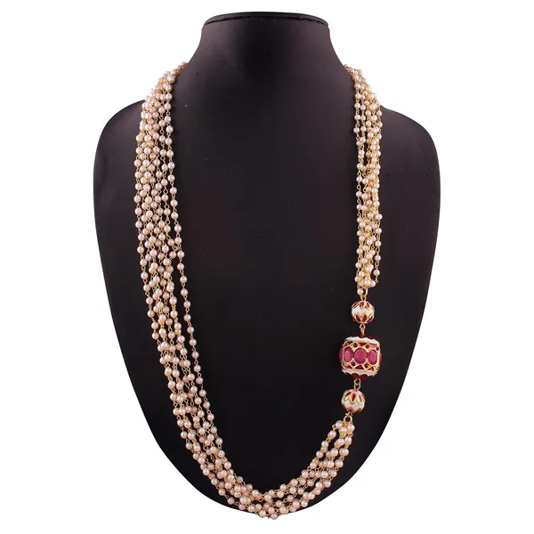 Gold_Contemporary_Style_Statement_Freshwater_Pearls_Embedded_Knotted_Links_Design_Chain_Necklace_With_Lobster_Claw_Clsoure_For_Women_And_Girls_Pack_Of_1