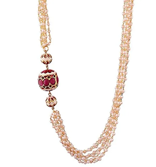Gold_Contemporary_Style_Statement_Freshwater_Pearls_Embedded_Knotted_Links_Design_Chain_Necklace_With_Lobster_Claw_Clsoure_For_Women_And_Girls_Pack_Of_1