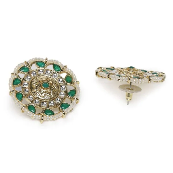 Gold_Rajwadi_Jewellery_Inspired_Ethnic_Kundan_And_Emerald_Stones_Embellished_Choker_Necklace_Set_With_Matching_Stud_Earrings_For_Women_|_Pack_Of_1