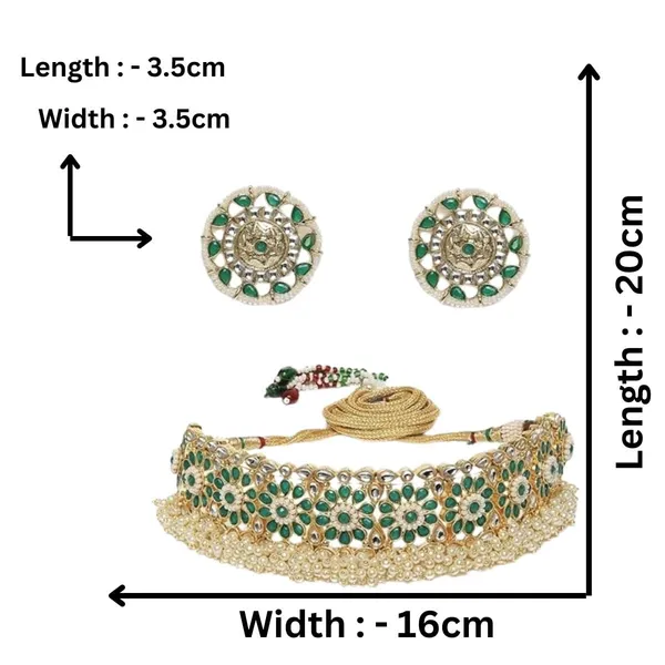 Gold_Rajwadi_Jewellery_Inspired_Ethnic_Kundan_And_Emerald_Stones_Embellished_Choker_Necklace_Set_With_Matching_Stud_Earrings_For_Women_|_Pack_Of_1