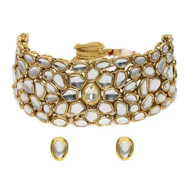 White_Gold_Plated_Traditional_Kundan_Embellished_Choker_Necklace_Set_With_Stud_Earrings_And_Adjustable_Dori_For_Women_And_Girls_Pack_Of_1|