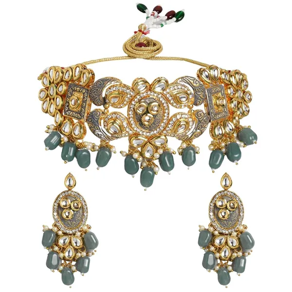 Grey_Gold_Plated_Vilandi_Kundan_And_American_Diamond_Studded_Grey_Enamel_Embellished_Statement_Choker_Set_With_Pair_Of_Dangle_Earrings_For_Women_And_Girls